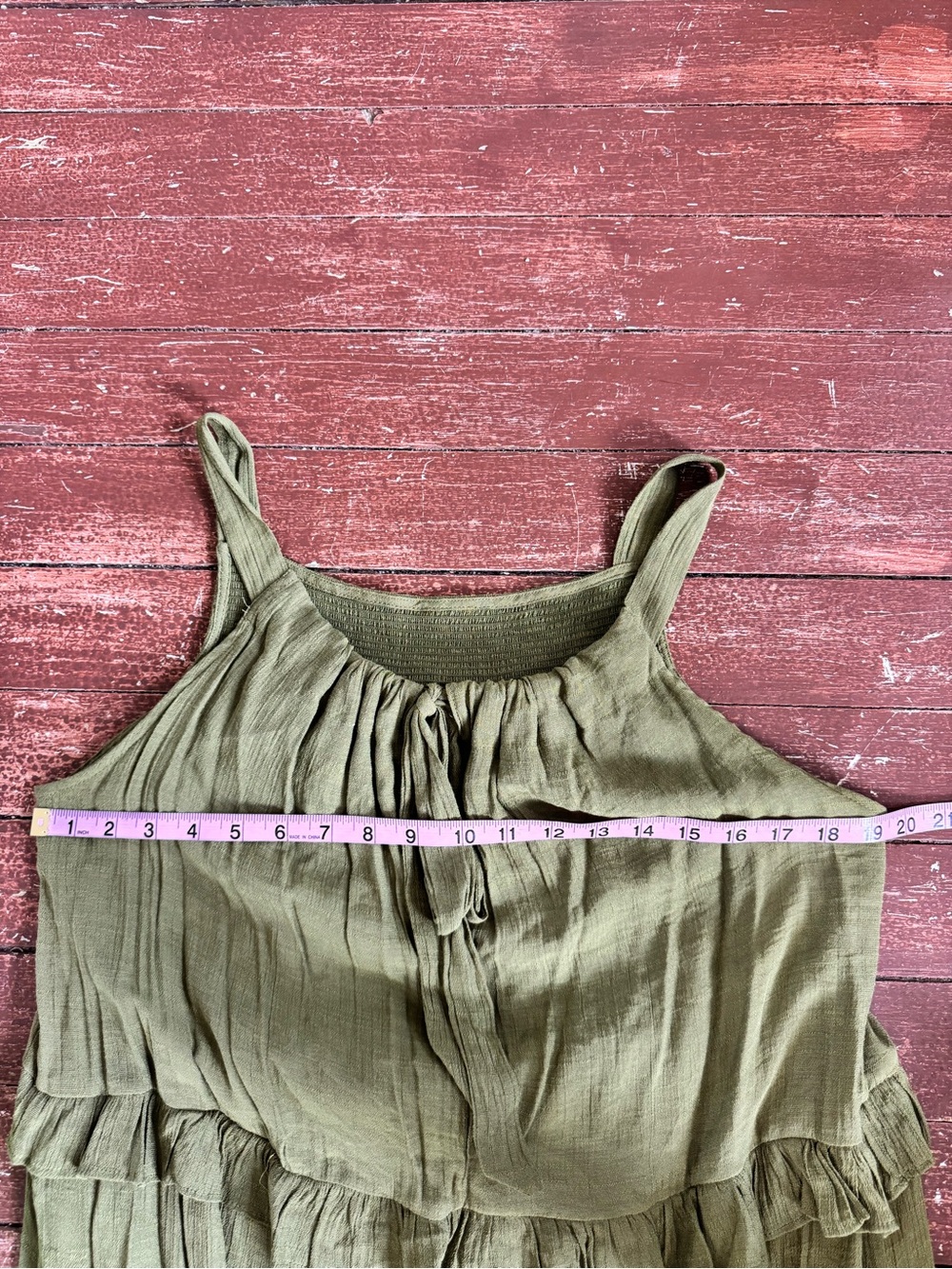 Emelia Olive Green Tiered Ruffle Maxi Dress Boho Sleeveless Size L - Picture 5 of 9